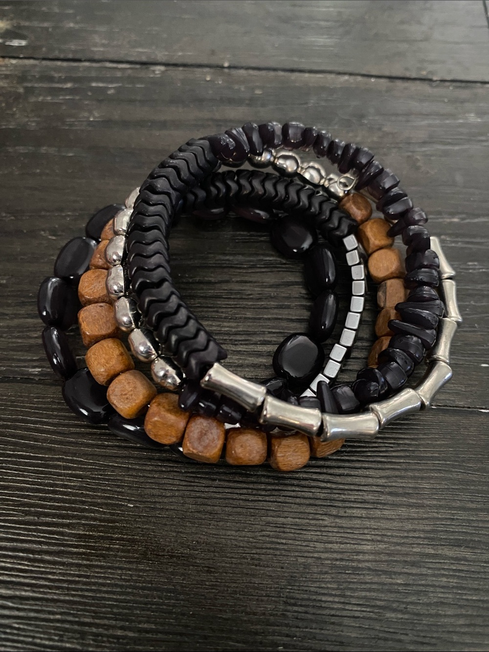 Stackable Beaded Stretch Bracelets - Black & Brown